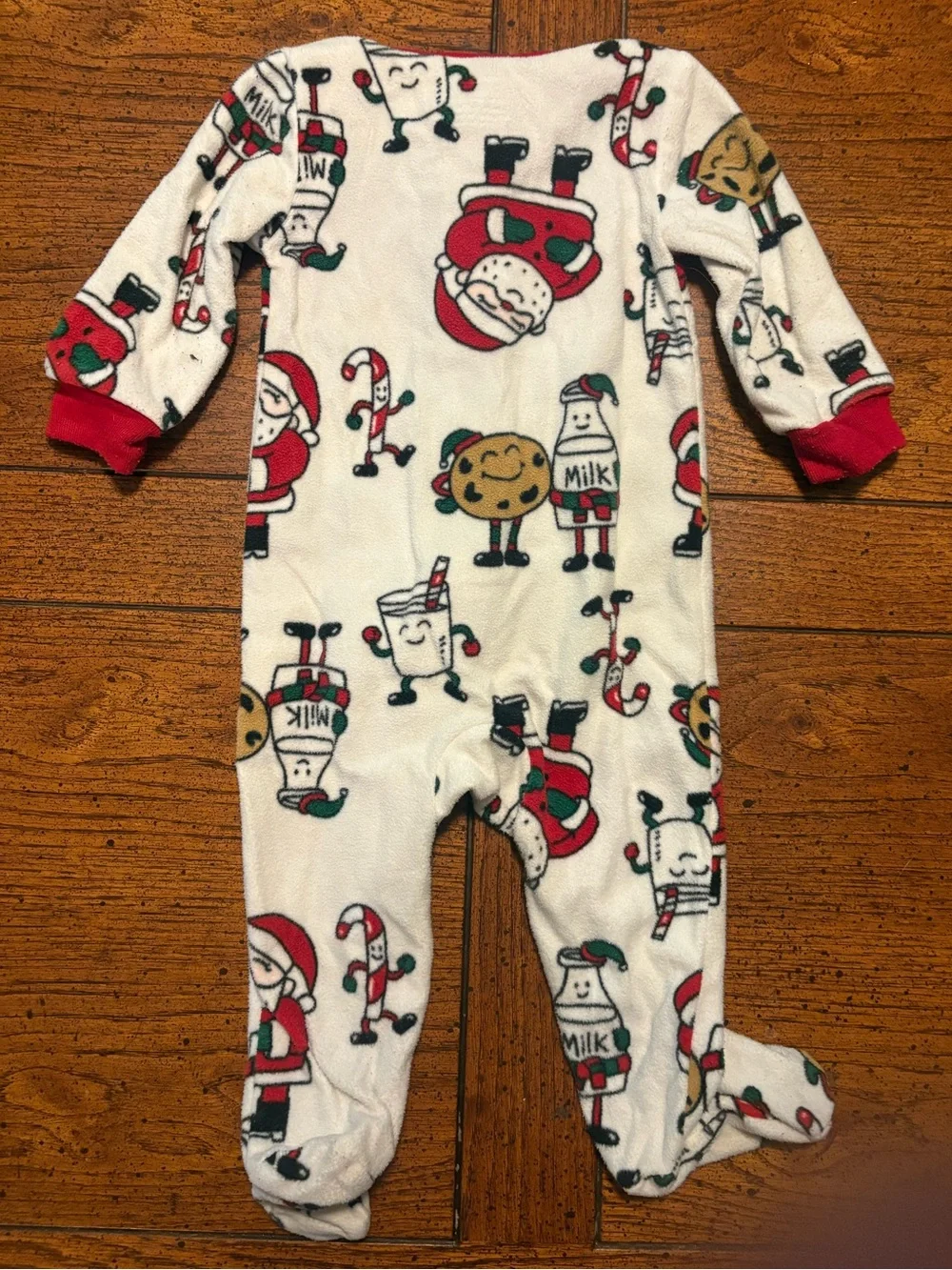 Christmas Footed Fleece Onesie Zip Pajama, Baby, 9 month, Santa, Cookies & Milk